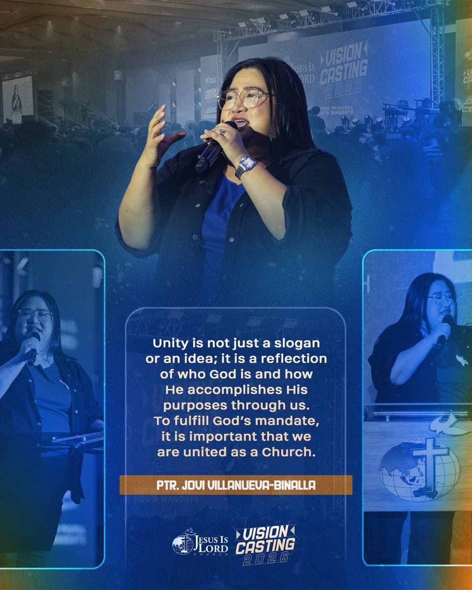 JILWorldwide's tweet photo. Guided by this truth, Ptra. Jovi Villanueva-Binalla, Vice President of the Jesus Is Lord Church Worldwide, addressed thousands of pastors and key leaders at #JILVisionCasting2026, emphasizing that unity is not just a principle—it is essential for fulfilling God’s mandate. The work of God in the Church, from proclaiming the Good News to every nation to impacting lives in communities, flows best when we are united in purpose, spirit, and faith.

She concluded her opening remarks by sharing Psalm 133:1-3, reminding everyone of the blessings that come when God’s people dwell together in harmony. 

#HolySpiritBreakthrough