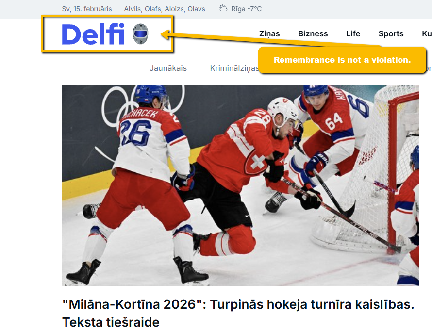 Remembrance is not a violation. 
<a href="/DelfiLV/">Delfi</a> - Latvian website with 8 798 717 views last week - changed the logo. Full support for <a href="/Ukraine/">Ukraine / Україна</a> !