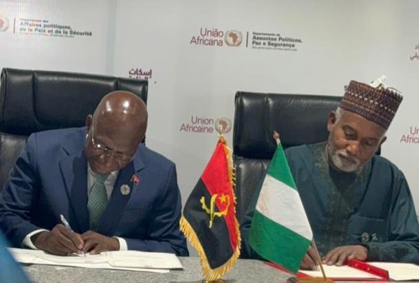 NigeriaMFA's tweet photo. Nigeria and Angola have signed a Bilateral Agreement on the Waiver of Visa requirements for holders of Diplomatic and Official Passports. 

The Agreement was signed on Sunday 15th February 2026 on the margins of the 39th Session of the African Union in Addis Ababa,  Ethiopia. https://t.co/c0AbnC1ONz