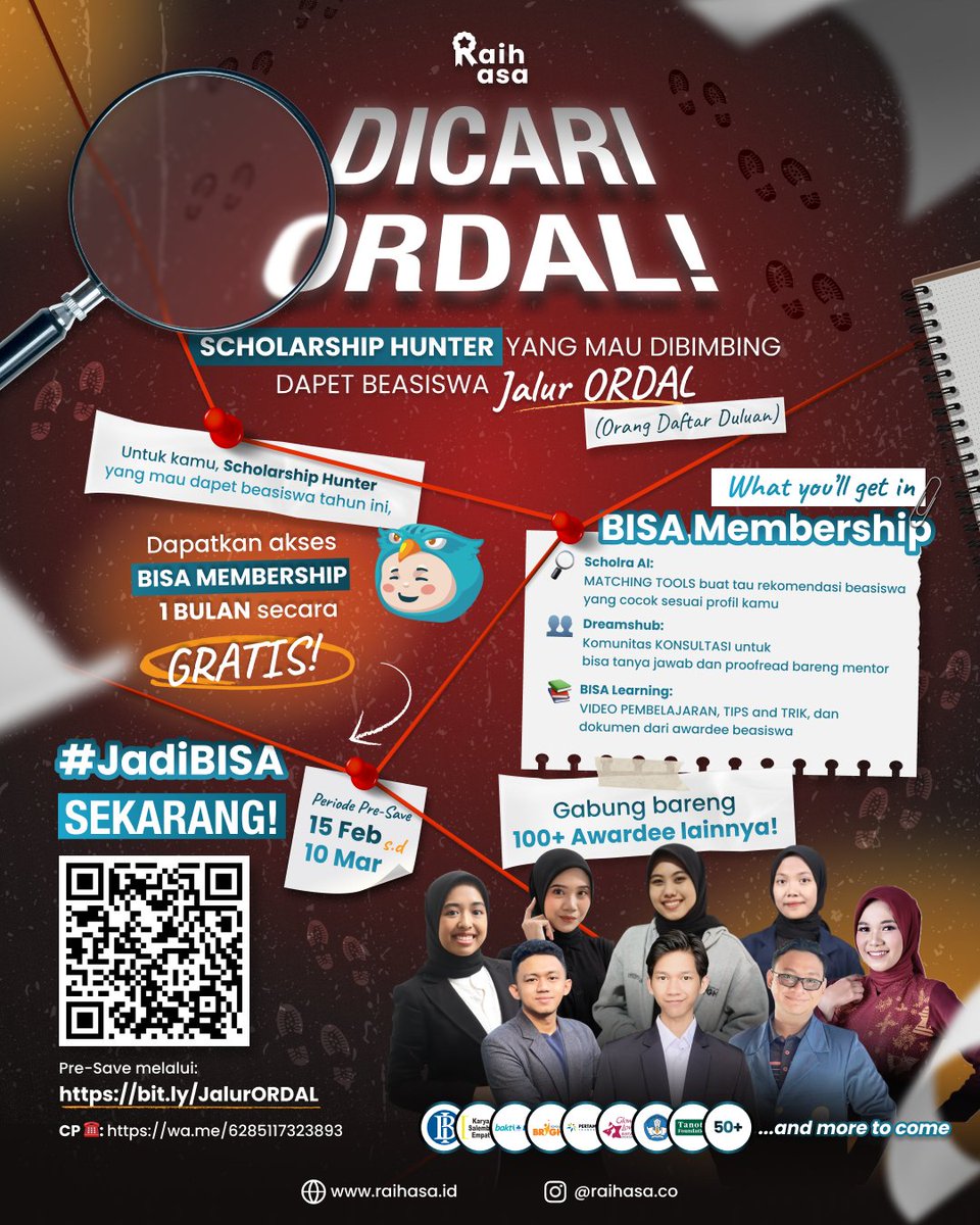 Algoritma jarang salah memilih siapa yang membaca, mungkin memang giliranmu untuk dapetin bimbingan beasiswa GRATIS tahun ini.

Calling out All Scholarship Hunter untuk lolos beasiswa jalur ORDAL (Orang daftar duluan)

Wujudkan mimpimu sekarang!
bit.ly/JalurORDAL