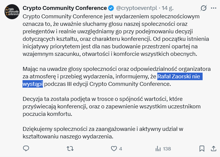 SzwajcarFx's tweet photo. #SCAM #BigSB #zaorski #konferencja #crypto
Cancelowanie lemura
Zaczyna się ostracyzm społeczny i wykluczanie za przywłaszczenie/kradzież pieniędzy z POOLa płynności.
...........................
A taki był już chytry plan, żeby zakupić reklamę u lemurka i go zaprosić na konferencje, a tu email do brokera wystarczył, żeby inni prelegenci zaczęli się wycofywać się.
Brokerzy trzymają za pysk wszystkich i lemurek może iść co najwyżej do Pani Arlety poopowiadać o ruskich onucach, co nie @abojke
PS.
A to, że coś tam kapie i oddaje w mikro częściach to nic nie zmienia. Cena nadal poniżej początkowej sprzedaży i płynność dalej marna.