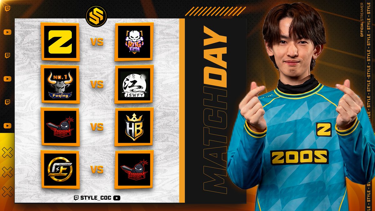 LIVEEEEEEEE!

Estamos en directo! Se viene Domingo TOP! 😍

🏆 Shifters - Placebo - Meteor | Cup

✅ Zoos Esports 🆚 RNG x TPM
✅ FuChing NO.1 🆚 JSWFY
✅ Boom Academy 🆚 HB Esports Jr
✅ Only Esports 🆚  Boom Academy

TODO el MUNDO para DENTRO! ❤️

🟣 twitch.tv/style_coc
🔴