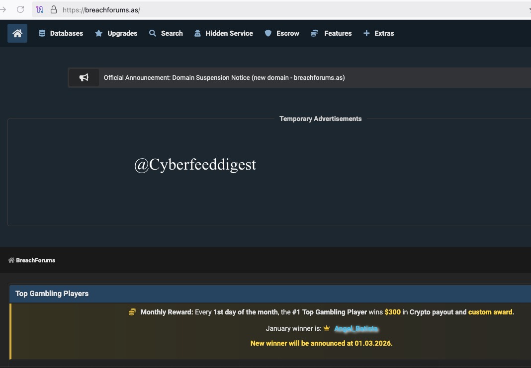cyberfeeddigest's tweet image. The notorious #Darkweb forum #Breachforums reemerged on a new domain:
hxxps://breachforums[.]as/

#Handle with caution