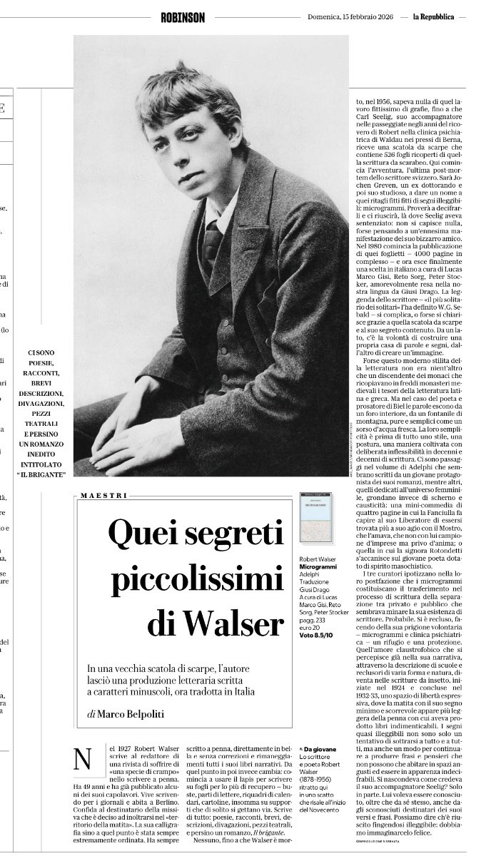 GiCivi's tweet photo. “Nessuno, fino a che Robert Walser è morto, nel 1956, sapeva nulla di quel lavoro fittissimo di grafie, fino a che Carl Seelig non riceve una scatola da scarpe che contiene 526 fogli ricoperti di quella scrittura da scarabeo”
Marco Belpoliti
#Microgrammi #RobertWalser https://t.co/LcQX82iPok