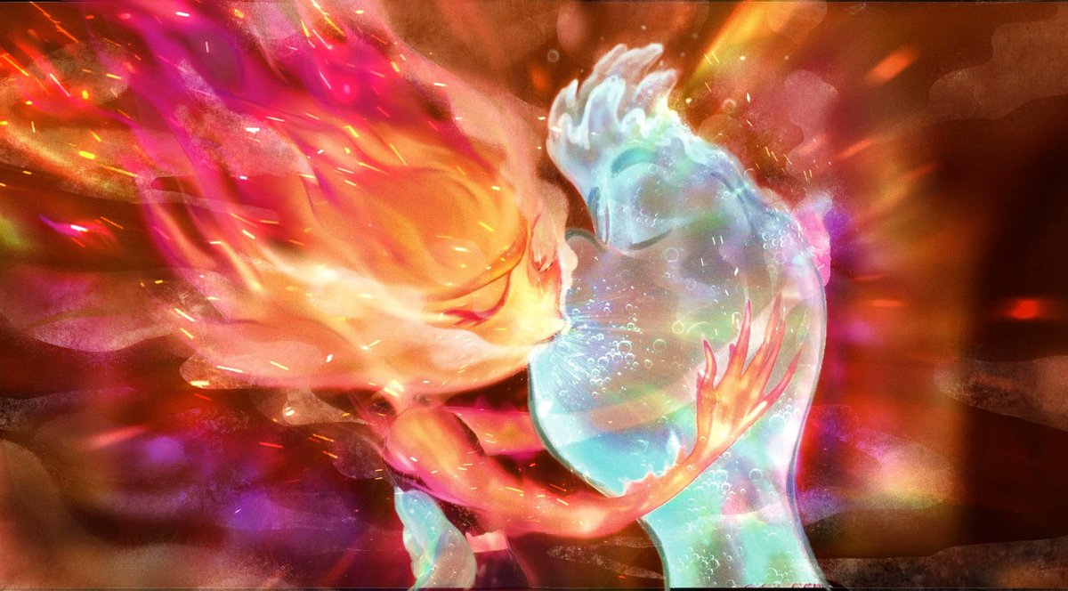 Animated_Antic's tweet photo. I love Maria Yi's concept art for Elemental. Her art really felt it was captured in the film with its bright colors and the way Ember and Wade felt vivid in the world. Just dazzling. https://t.co/QIoBzBAE8g