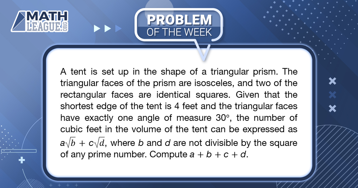 mathleague's tweet photo. Here is our #highschool #mathproblemoftheweek for February 15. Please give the problem a try: submit your answer at https://t.co/2OVweKJJfy, and you could win a #prize!

Check back in a few days to see a video explanation of this problem. #mathcompetition #math #mathleague https://t.co/aA5HW3bxJw