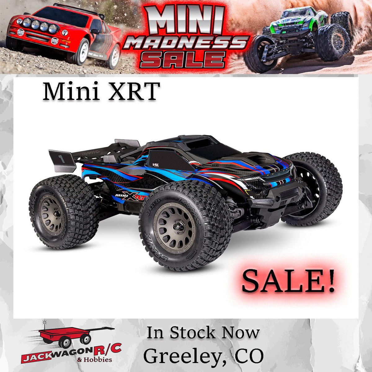 jackwagonrc's tweet photo. 🏁 BIG Performance. Mini Price! The Traxxas Mini Madness Sale is on at JackWagon R/C! 🚗💨 Unbeatable prices on: Mini Slash 4X4, Mini Maxx BL-2s, Mini XRT VXL, &amp; Mini Rally RS200. Don't miss out – visit JackWagon R/C in Greeley now! 🔥 #Traxxas #JackWagonRC #GreeleyRC https://t.co/XRPb4gwA6p