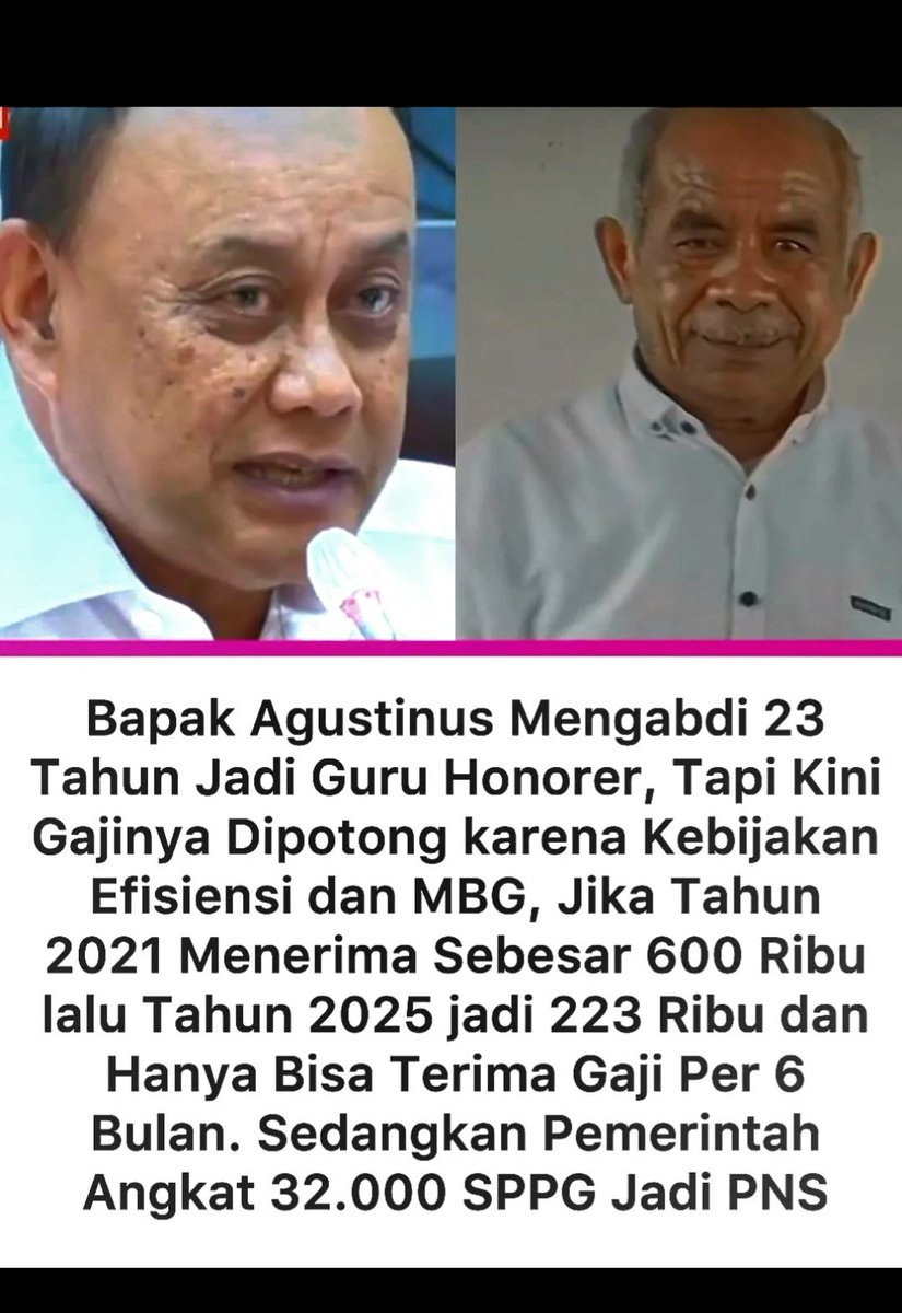 Presiden <a href="/prabowo/">Prabowo Subianto</a> mmg Presiden yg  kejam. Ia tega merampas gaji guru honorer yg sdh sangat tdk manusiawi secara semena2 demi MBG yg merupakan alat politiknya.