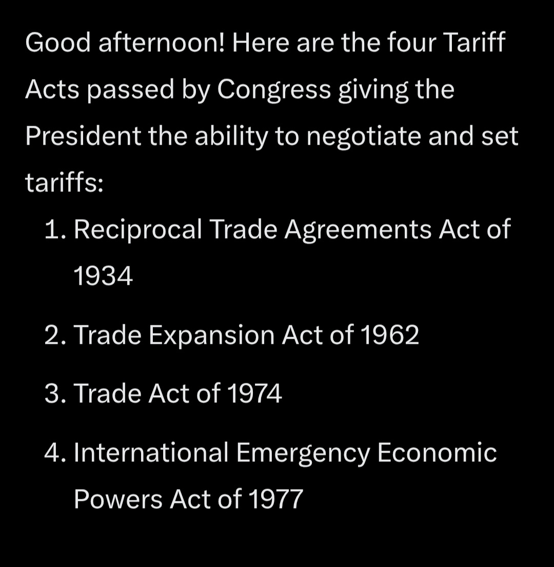 <a href="/RightPulseNewss/">Right Pulse News</a> NO. The last time Congress handled Tariffs,we got the Smoot/Hawley Act,it turned a Recession into the Great Depression,started a Global Trade War. Congress wisely gave Tariffs to the President,better one man,than 535. ALL passed by democrat controlled Legislatures.