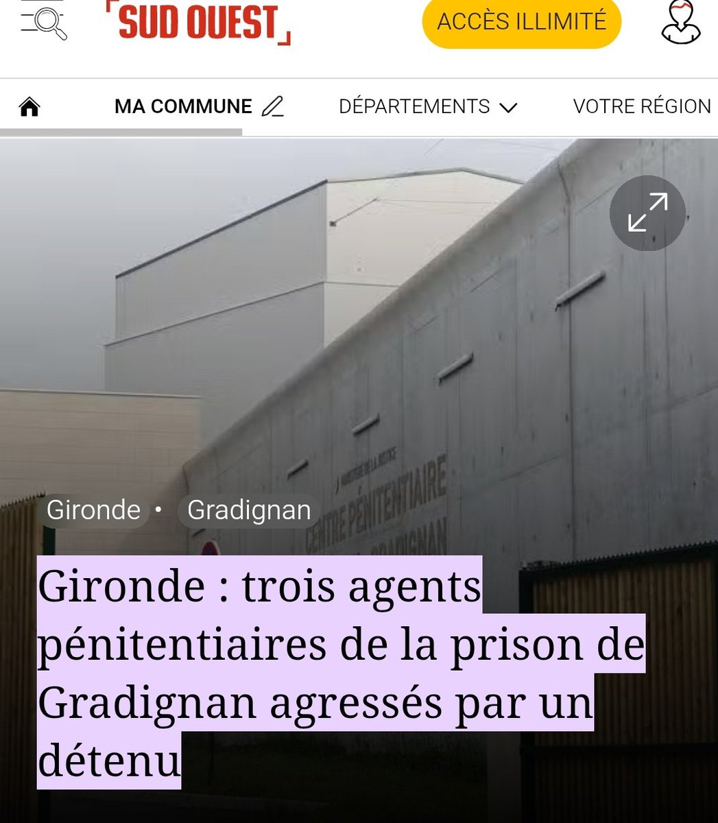 Trois agents de l’administration pénitentiaire de la prison de Gradignan ont été blessés à la suite d’une agression survenue le vendredi 13 février.

Un détenu a lancé plusieurs objets en verre, puis a bousculé et frappé au visage à coups de poing deux agents qui tentaient de le