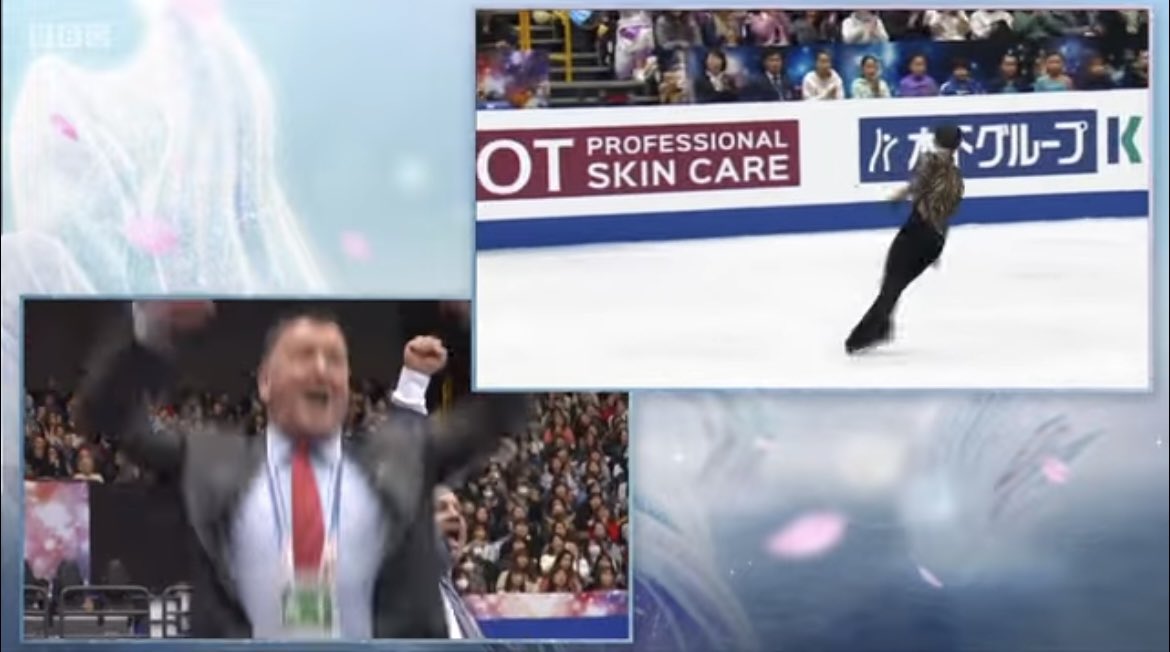 tripleaxels's tweet photo. my favorite is borser performing yuzu's programs with him on the rinkside and being the most chalant coach ever https://t.co/mlMTXzj0HU