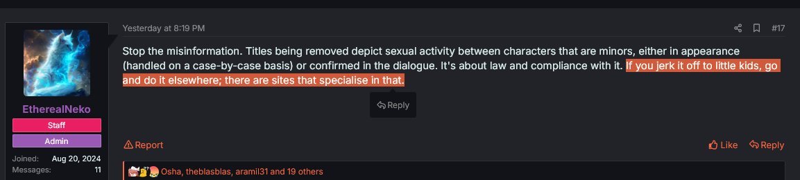 ChiseHatoriBan's tweet image. Mangadex is removing "titles that depict sexual activity between underage characters" and citing the "law" as the primary reason.