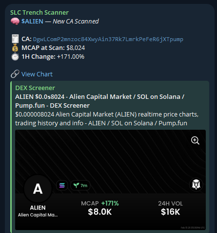 $ALIEN ran 950%+ after SLC's Trench Scanner alert!

DgwLComP2mnzoc84XwyAin37Rk7LmrkPeFeR6jXTpump
____
Interested in the SLC Trench Scanner? DM “Access” to <a href="/scanner_SLC/">SLC Trench Scanner</a>
—
Interested in the SLC Black Ledger Discord? Apply at slcblackledger.org
——