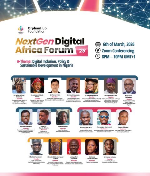 Orphanhuborg's tweet photo. Africa’s Digital Future Must Include Everyone. OrphanHub Innovative Foundation proudly presents the NextGen Digital Africa Forum (NDAF) | Nigeria 2026 to bringing industry experts, policymakers, technologist, educators, advocates, and youth https://t.co/MUP1A4SIKb