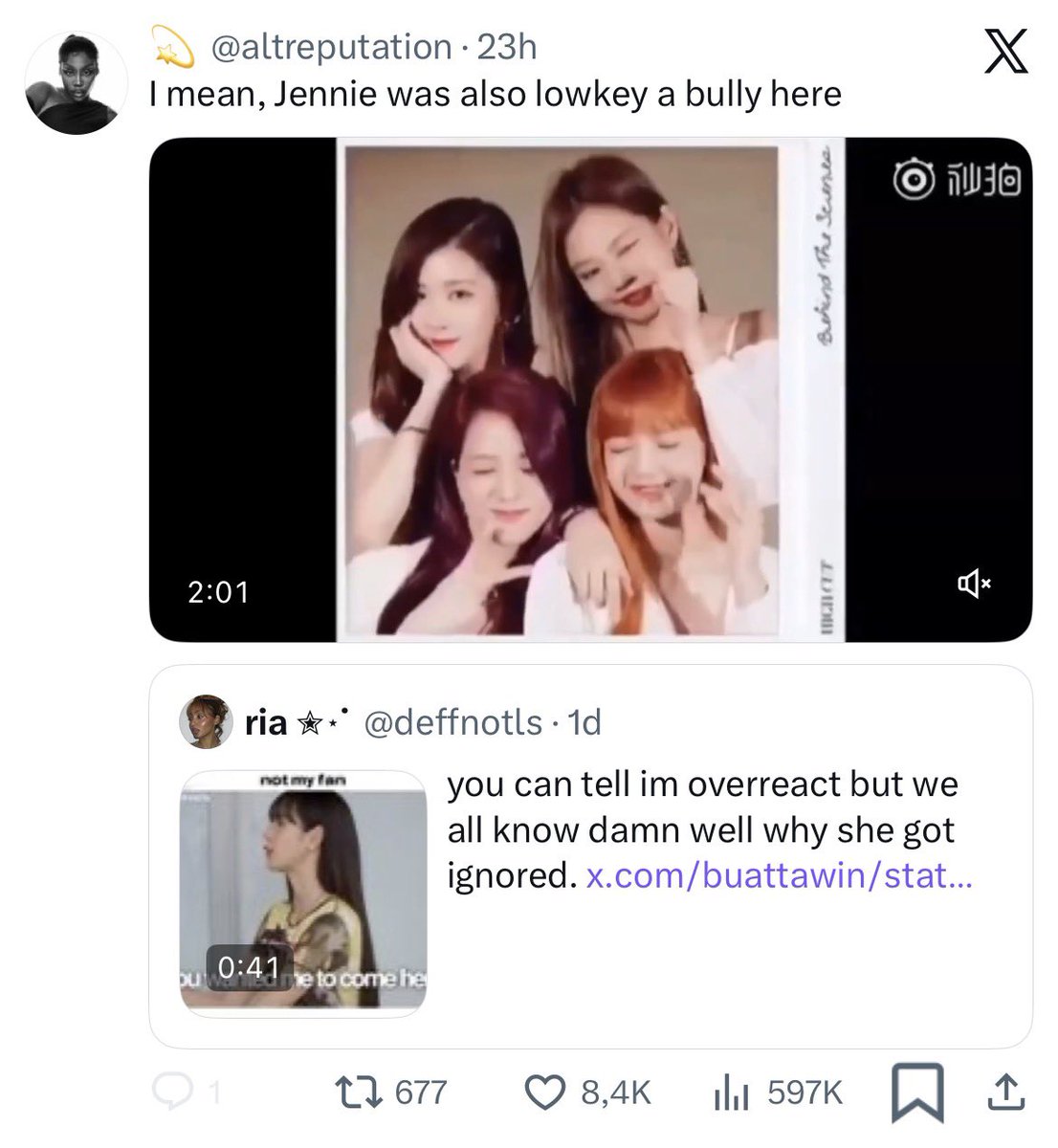 jenniescharts's tweet photo. I hid the usernames so I wouldn’t give them more visibility, but here we go both accounts are L akgaes and blinks painting her as a bully while letting her get dragged in the quotes

Nourah, Please provide a reason why you are reporting me rather than the accounts that are actively spreading hate toward Jennie