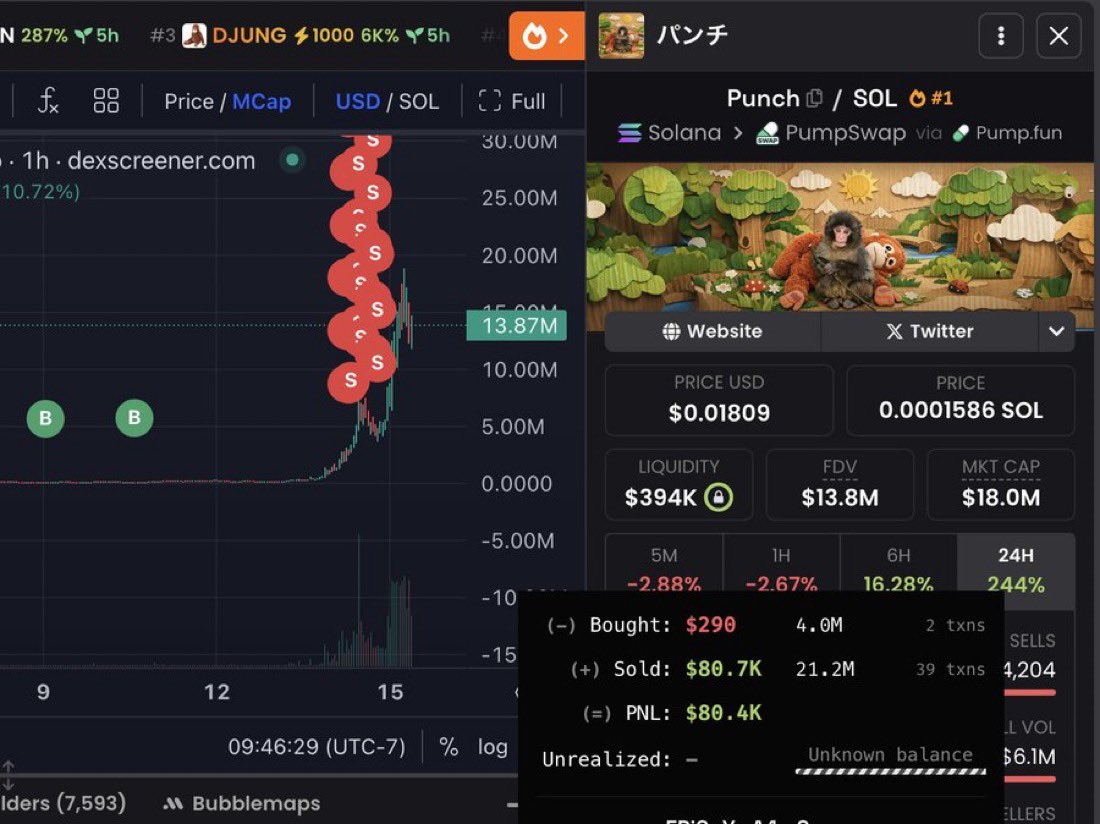 saracrypto_eth's tweet photo. best trade of 2026 on $PUNCH

literally unreal

 $200—>$80k

A person who retweets, follows me will receive 10 $SOL ($800) (yes, for real) https://t.co/nimqyN0vgY