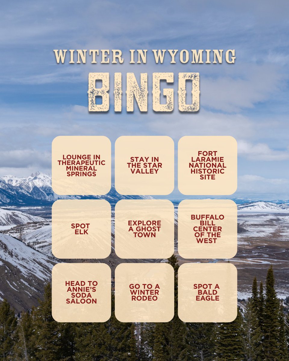 visitwyoming's tweet photo. Wyoming is a playground for families and young adventurers 🏔️

Ditch the screens and make memories together with these Western activities. How many can you check off on our adventure bingo card ✨

#ThatsWY https://t.co/0yy247FuD2