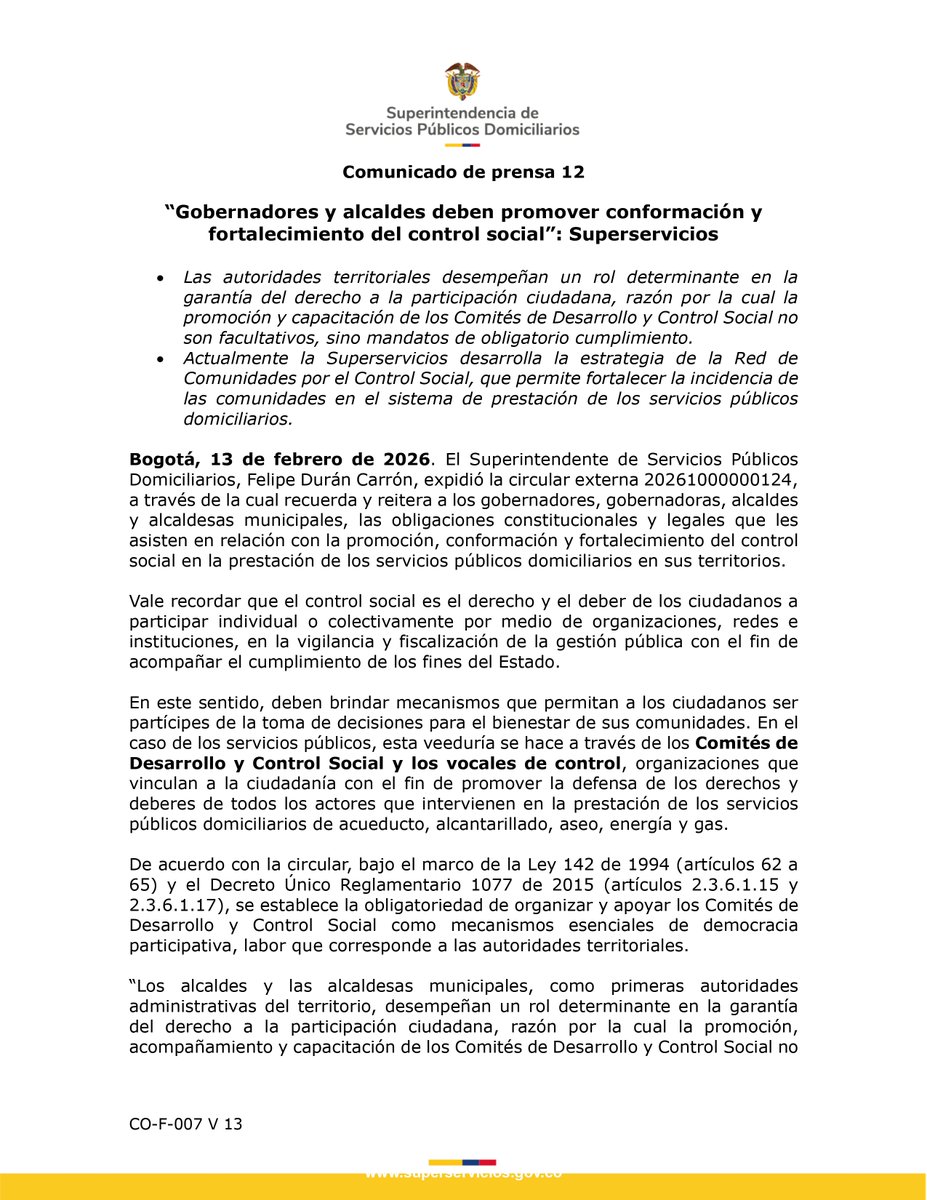 emisora96fm's tweet photo. Comunicado de prensa - número 12
"Gobernadores y Alcaldes deben promover conformación y fortalecimiento del control social": Superservicios https://t.co/1MGyaiZnlq