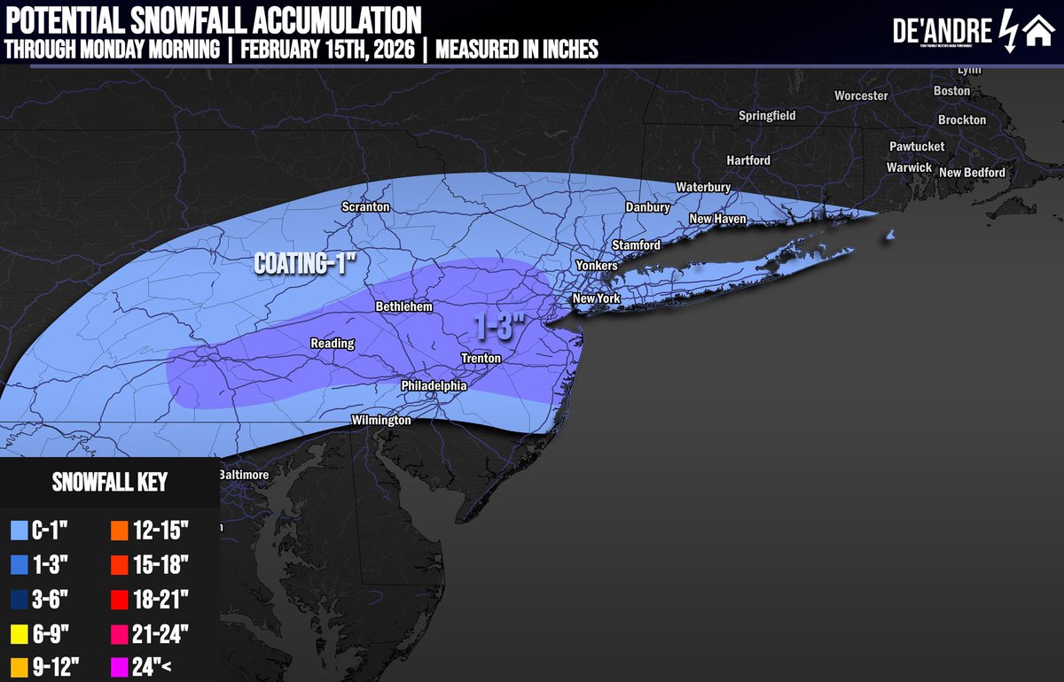 DeAndre_Weather's tweet image. SNOWFALL TOTALS | FINAL CALL
Following up from last nights thread a Light snowfall event is expected tonight into Monday Morning.

Marginal temperatures throughout the day will cause for precipitation to begin as rain before snow breaking out of overnight. #Winterwx #ECwx