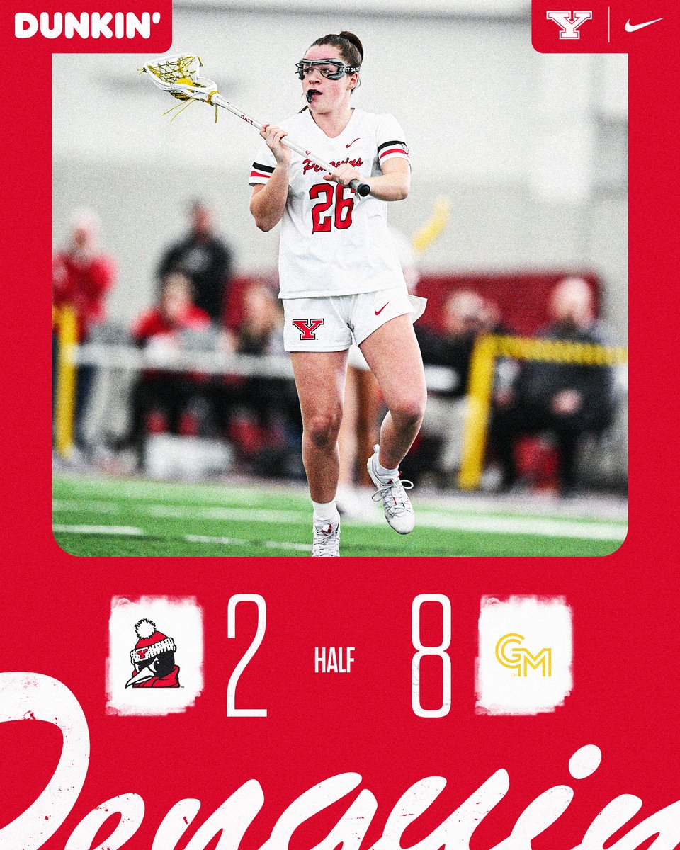 HALF:

GMU: 8
YSU: 2

Alyssa Edwards has five saves in the cage thus far in her first start of the season.

Mackenzie Flannigan has a team-high four ground balls.

#GoGuins🐧