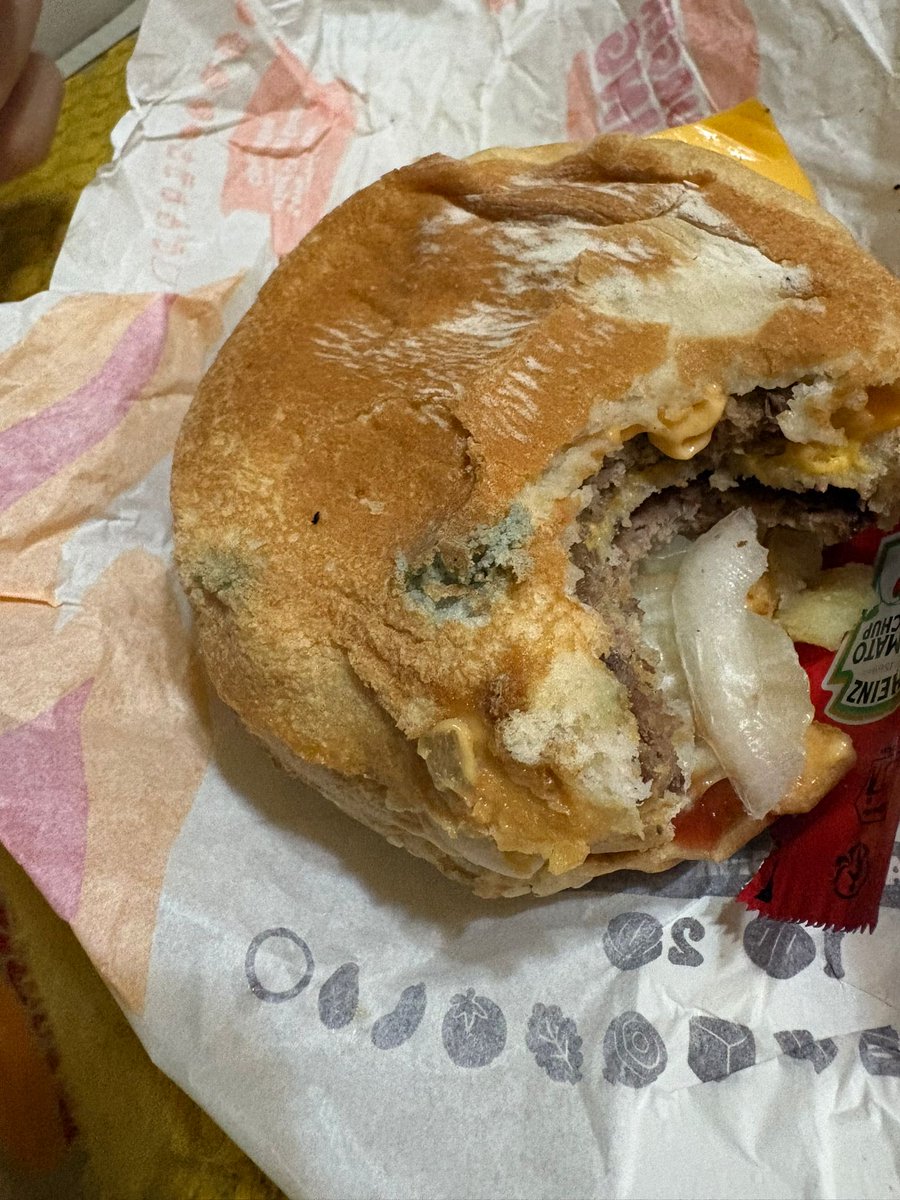 KeTeMeT0's tweet photo. @burgerking_es El moho es el nuevo topping de burgerking? porque no lo he visto anunciado en la tele… y llamamos y que eso otro día nos dan una hamburguesa…. https://t.co/OkKU9v9Qt6