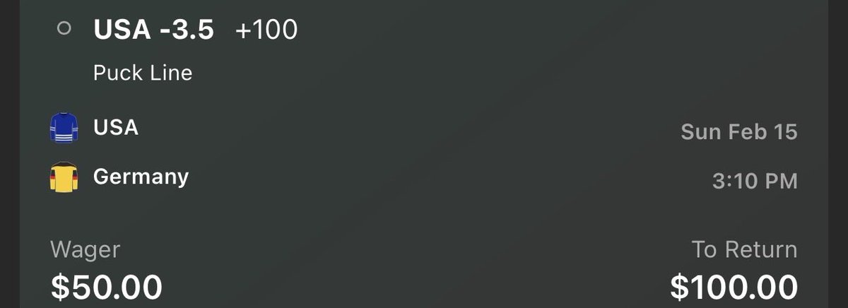 🇺🇸 USA -3.5 vs Germany 🇩🇪 

Three key points:

∙ USA has dominated through two games with an 11-4 goal differential and offensive firepower featuring Jack Eichel and Connor Hellebuyck likely in net

∙ Germany is struggling defensively (allowed 34 slot shot attempts to Denmark,