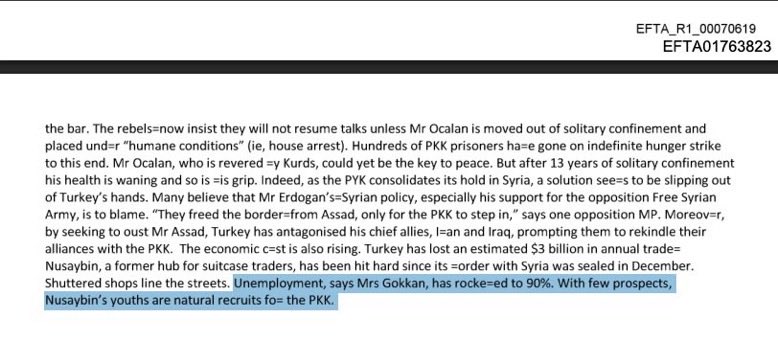 Epistein dosyalarında HÜDA PAR detayı dikkat çekti. 
Rapora göre;
📌Kürd halkının HÜDA PAR'a desteği artıyor.
📌HÜDA PAR, İslami bir uyanışa vesile oluyor.
📌HÜDA PAR, kendi amaçlarının önünde bir engel.
📌HÜDA PAR'ın güçlenmemesi için PKK'ya destek verilmeli.
HÜDA PAR, bu kadar