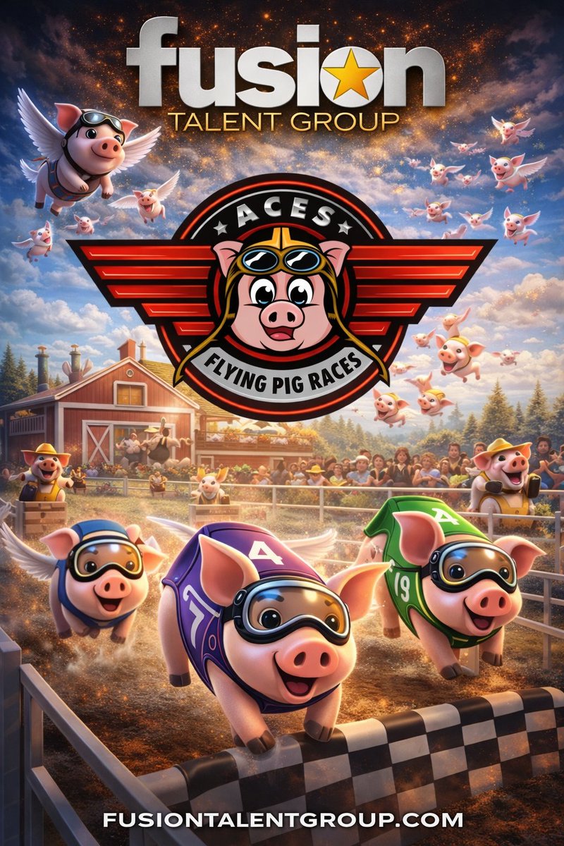 PogsonAndrew's tweet photo. One of the many productions FUSION Talent Group offers touring the nation.  #pigraces #pigs #flyingpigs #whenpigsfly #andrewpogson https://t.co/PdVB2UMTbw #kevinbacon https://t.co/Gs4DwrxHj4