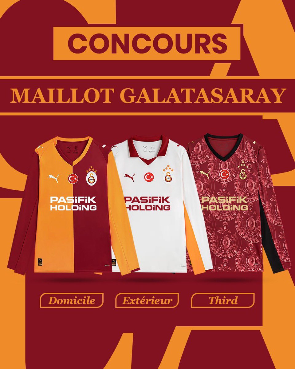 🎁 CONCOURS SPÉCIAL 26 000 ABONNÉS 🎁

Pour fêter le cap des 26 000 abonnés, on vous gâte avec un concours en collaboration avec <a href="/i34705/">Yesilyurt Ibrahim</a> 👀

🎉 À gagner : le maillot manches longues 2025-2026 de Galatasaray !

Pour participer :

RT + Like ce tweet

Suivre <a href="/Galatasaray_FR_/">Galatasaray FR 🇫🇷</a> et