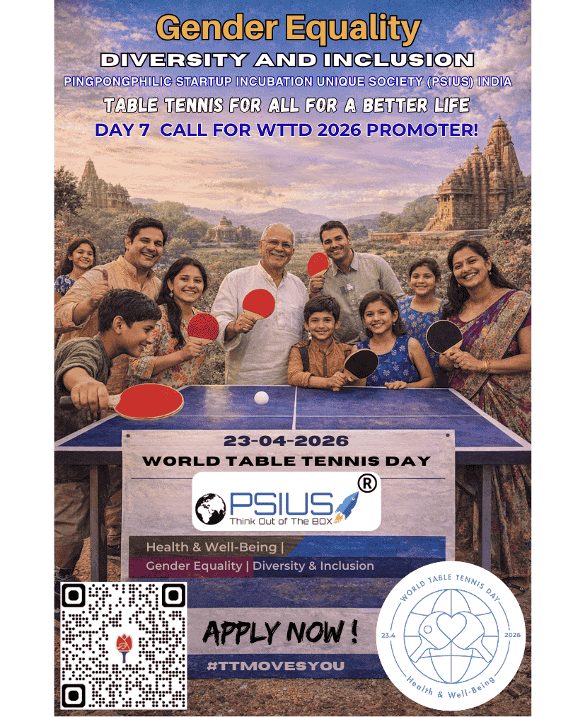 PSIUS360's tweet photo. Day 7 – Call for #WTTD 2026 Promoter by #PSIUSIndia 🇮🇳 
Apply Now!  https://t.co/eDxKmJ2UTK 

Let’s champion Gender Equality, Diversity &amp; Inclusion! 🏓
#TableTennis • #HealthAndWellbeing for Life 🌈
#WorldTableTennisDay 2026
#TTMovesYou #ITTFFoundation

Regards: #PSIUS India https://t.co/W1lKWjSziT