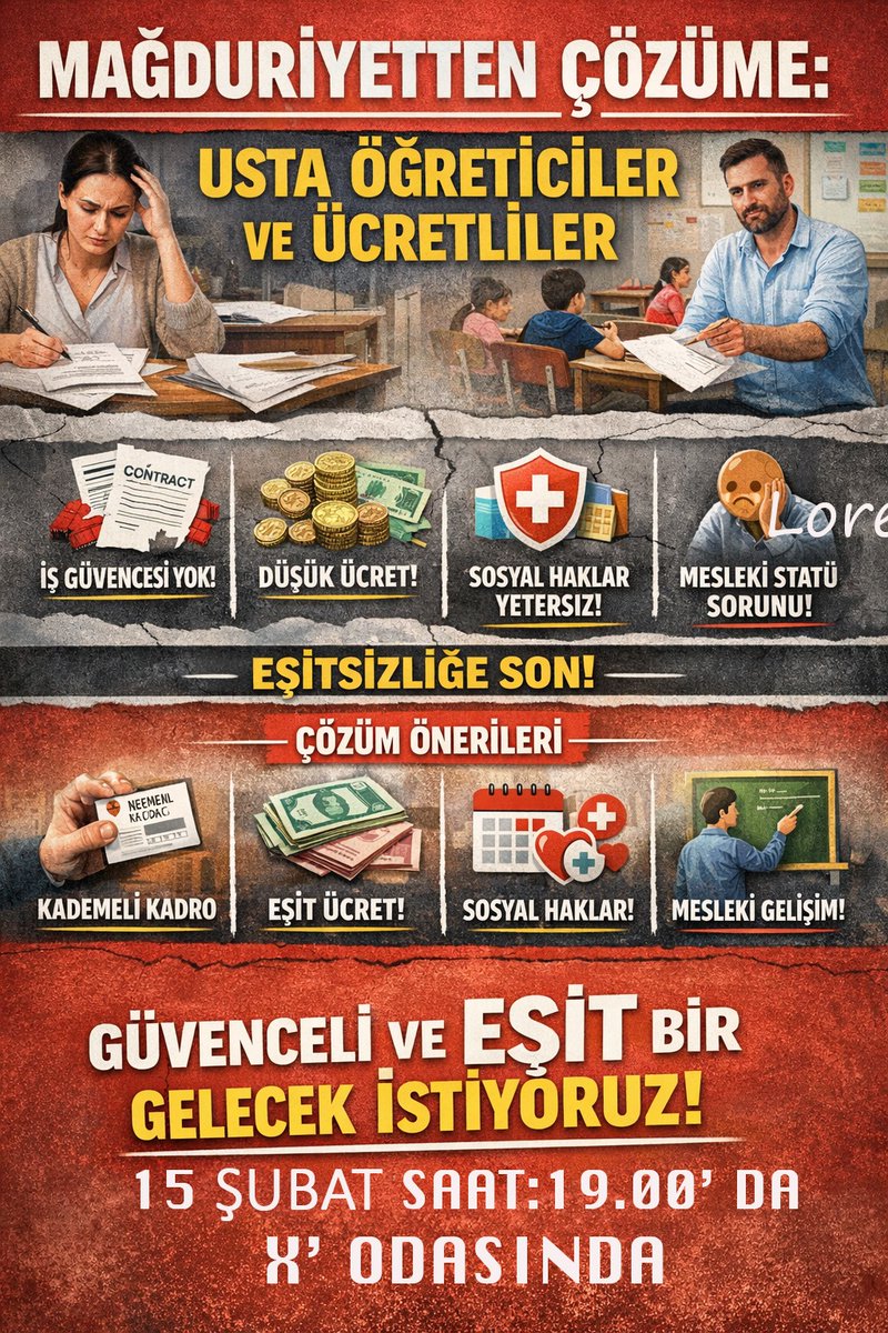 #UstaÜcretliOmuzOmuza 
 #EğitimEmekçileriBirlikte