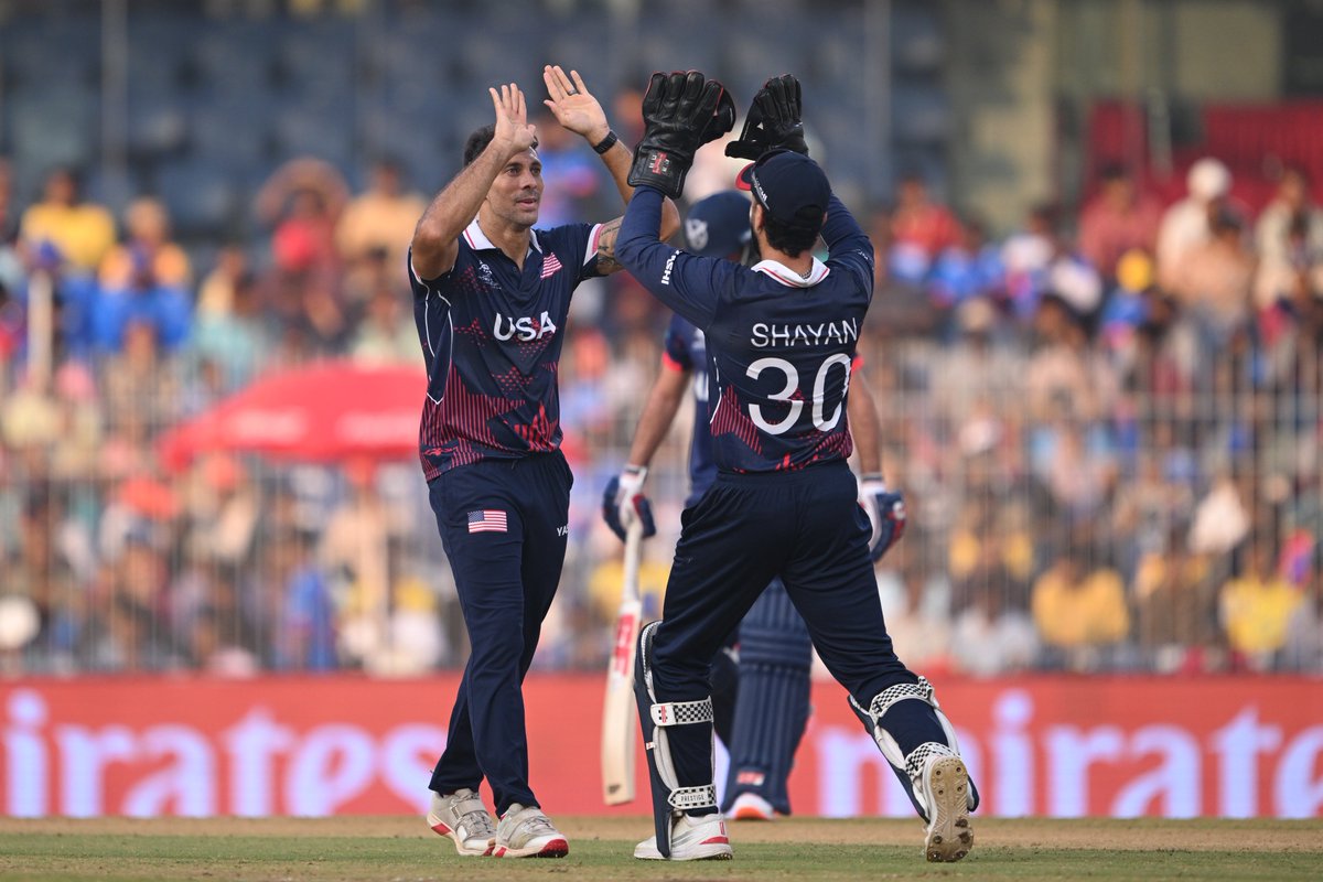 thecrichub_live's tweet photo. #USA beats #Namibia by 31 runs in Group A #T20WorldCup2026 match in #Chennai.
USA keeps its hopes alive, but Namibia is knocked out of #T20WorldCup tournament.
FULL REPORT: https://t.co/vL0WyE3K2B
#Cricket #USAvsNAM #ICCMensT20WorldCup2026 | @usacricket https://t.co/3Eigzt1a6U