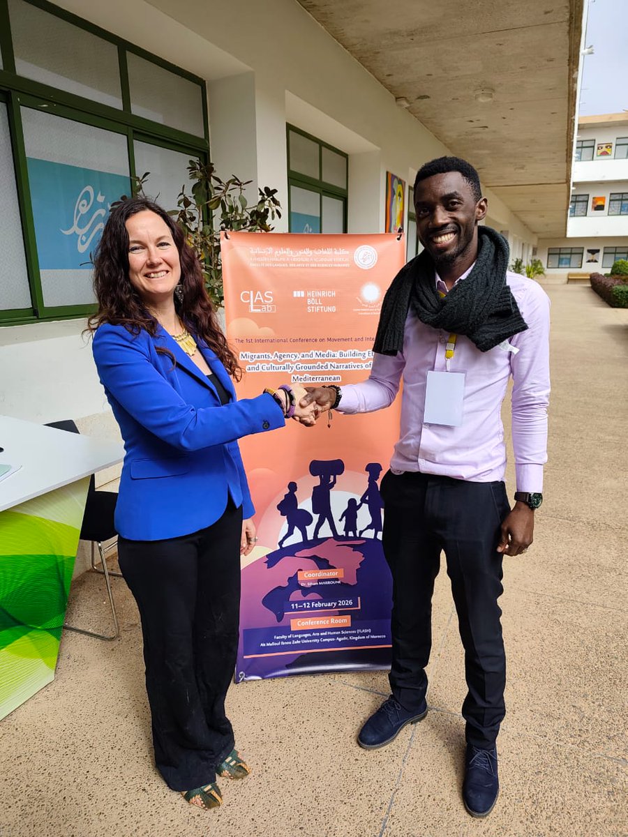 CommunityRightG's tweet photo. We met with Brynn Campbell,founder of Aidez nous a aider,during the 1st International Conference on Movement and Integration, entitled “Migrants, Agency and Media: Building Ethical and Culturally Grounded Narratives of the Mediterranean”11–12 February 2026, held in Agadir,Maroc https://t.co/a3eK2a6l4E