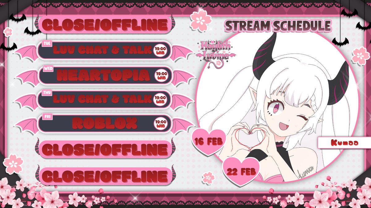 ✦ ▬▬Kaylith Luvine's Weekly Schedule▬▬ ✦

Date : 16 - 22 Feb 2026

[ HASHTAG ]
✦ General : #kaylithluvine
✦ Live : #luvlive
✦ Fan Name : #myluv
✦ Fanart : #luvart
✦ Clip : #luvclip
✦ Meme : #luvmeme