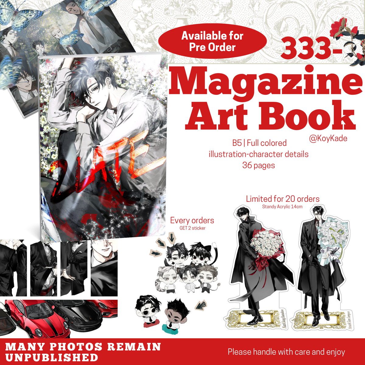 Pre-Order | 2LATE #CQ9 
ใช้วิจารณญาณในการรับข้อมูล
เนื้อหาบางส่วน SPOIL #ดัดฤทัย
———————————————
Magazine art book 333 บาท
แถม sticker 2 ลาย
> ภาพในเล่มมีรูปภาพที่ไม่ได้เผยแพร่ < 

** ผู้สั่งซื้อ 20 คนแรก **
เลือกรับ Standy Acrylic 

วันนี้ - 21 กุมภา
👉 forms.gle/i7kz5QqZNY3ByK…