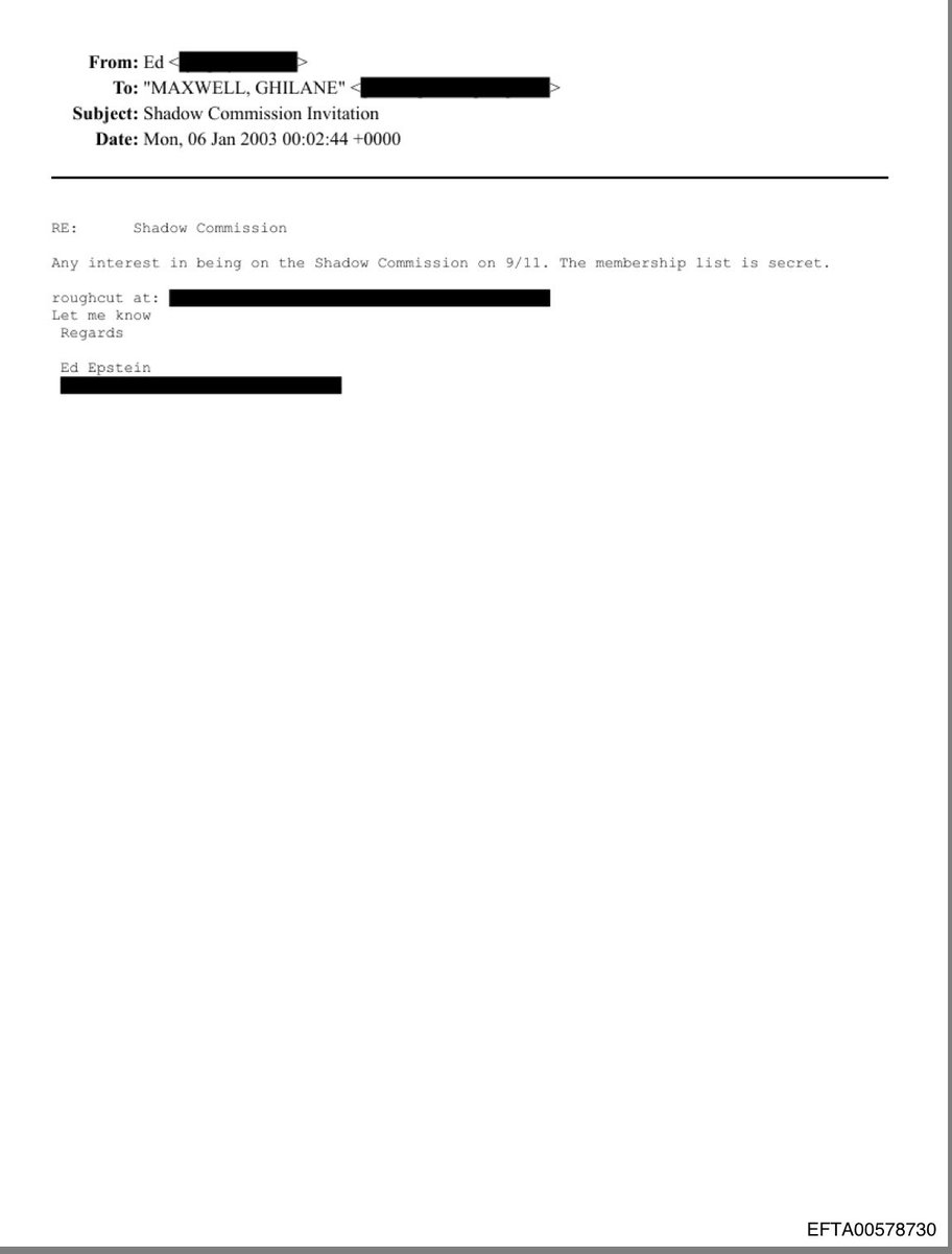 🚨URGENT BREAKING 🚨: Bombshell Emails in Epstein Files Link Ghislaine Maxwell to Secretive 9/11 Discussions:

These are in the Epstein files.
Ghislaine Maxwell (with her dad’s Mossad connections) being invited to a “Shadow Commission” on 9/11 and the sender casually adds: “the