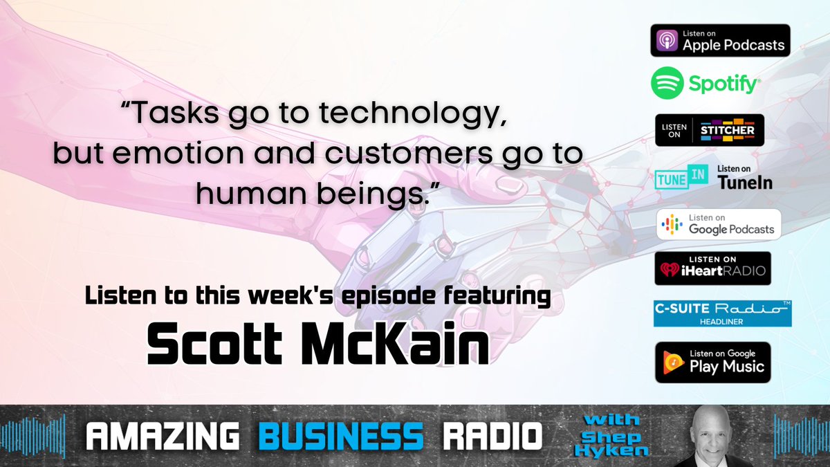 Hyken's tweet photo. “Tasks go to technology, but emotion and customers go to human beings.”
Learn why connecting emotionally with your clients is key in my convo with @scottmckain on Amazing Business Radio!
https://t.co/6BWVw0rTGL #BeyondDistinction #customerexperience #CX https://t.co/Ycy2XeQ1B4