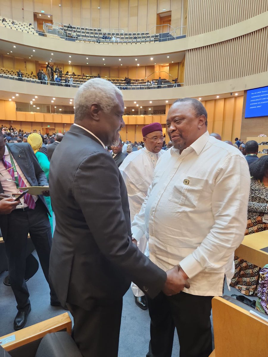 4thPresidentKE's tweet photo. His Excellency President (Rtd) Uhuru Kenyatta, the 4th President of the Republic of Kenya, attended the 39th Ordinary Session of the Assembly of Heads of State and Government held from 14th to 15th February 2026 in Addis Ababa, Ethiopia, where he participated in several engagements, including the official opening session and a closed-door meeting with sitting Heads of State and country representatives.