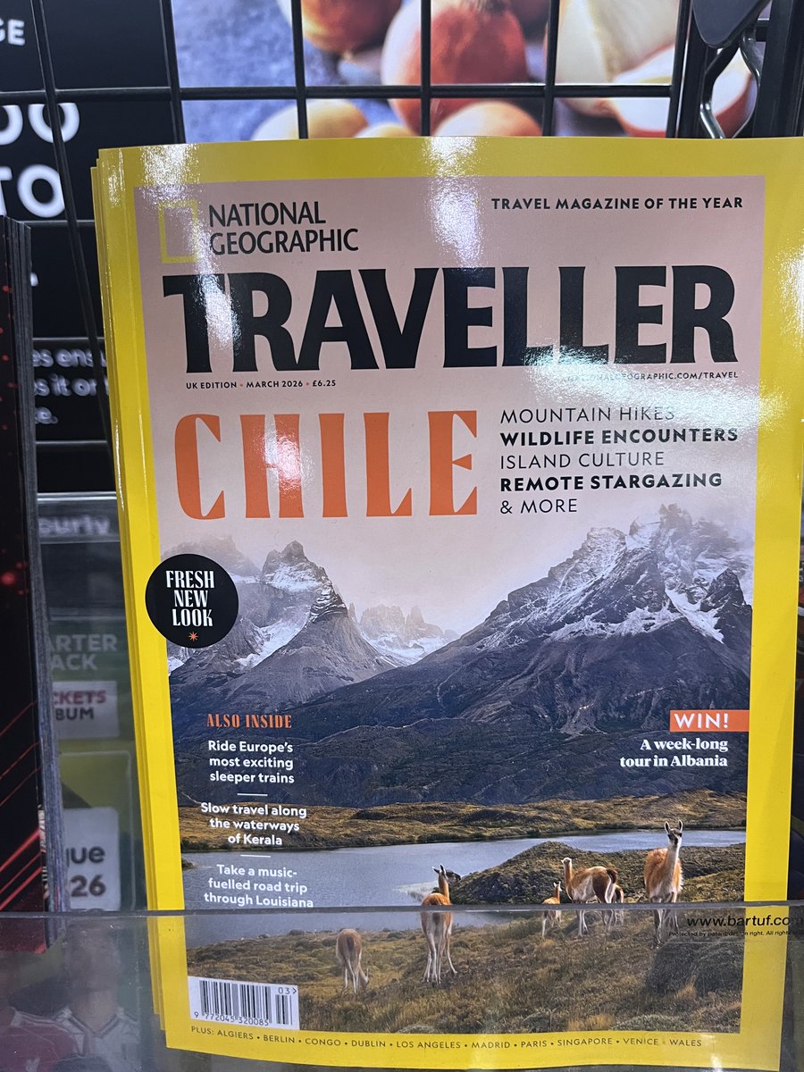 La edición inglesa de National Geographic Traveller, de marzo 2026, con portada y reportaje sobre Chile. 🇨🇱.