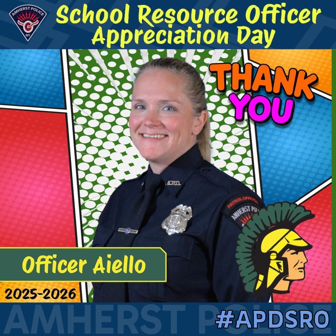 amherstpoliceny's tweet image. [AMHERST POLICE, NY] – It’s National School Resource Officer Day!

Huge thanks to our SROs for keeping our schools safe, building great relationships, and being a positive presence every day. We appreciate all you do! 

#NationalSRODay #AmherstPoliceNY #APDSRO