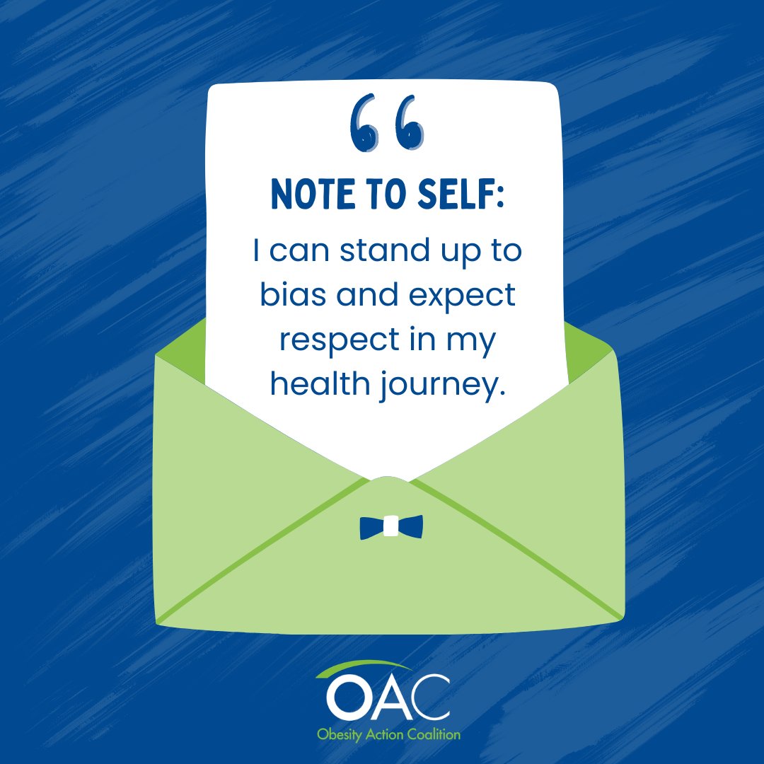 ObesityAction's tweet image. Obesity is a complex, chronic disease and everyone deserves care that is fair, evidence-based and free from judgment. At OAC, we work to stop weight bias and support access to the care you deserve. 

#NoteToSelf #StopWeightBias #OAC