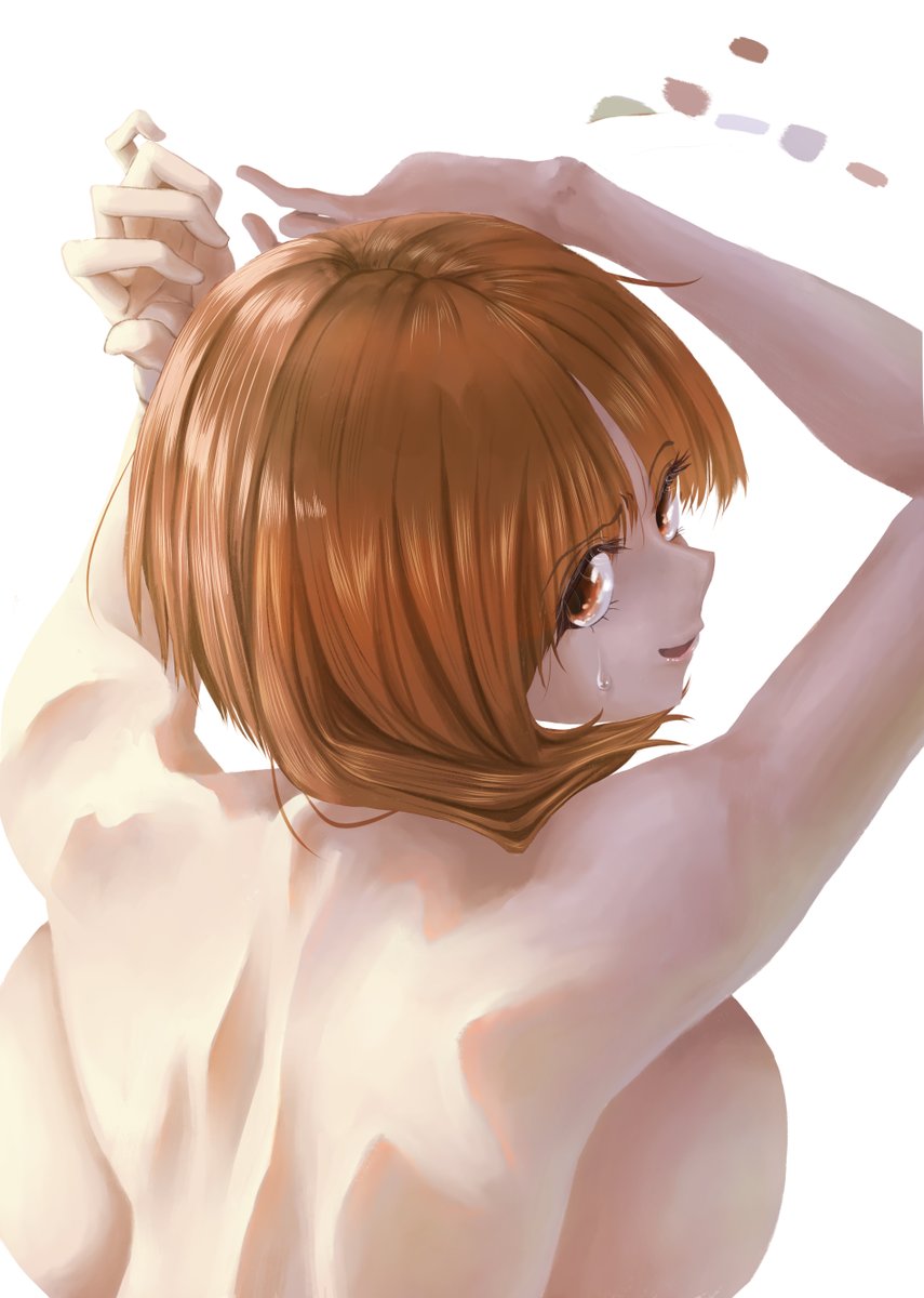 lipid_guy's tweet image. 「んぅ.....ねぇなんか視線........塗るの背中だからね？」