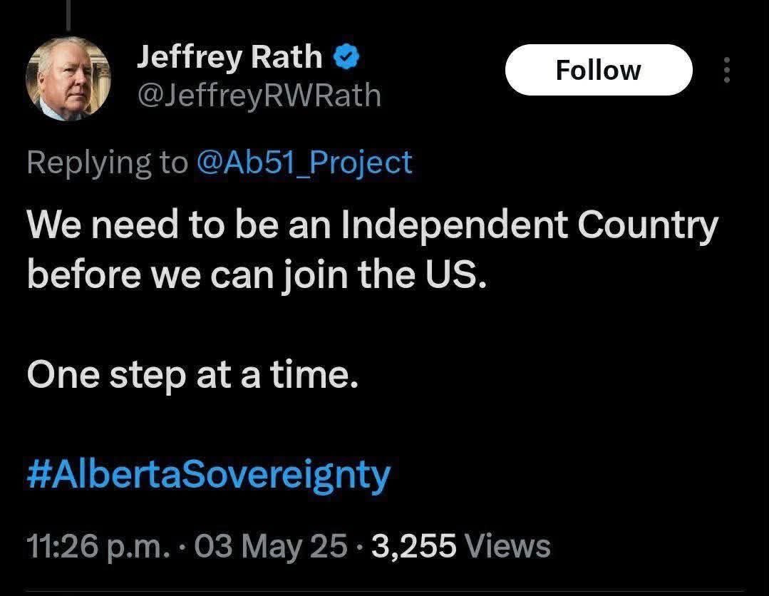 To all the separatist SUCKERS out there who think Alberta will be an independent country, that’s not what your supreme leader is saying.
The end came is to become part of Trump’s America.
#cdnpoli #cdnpolitics #abpoli