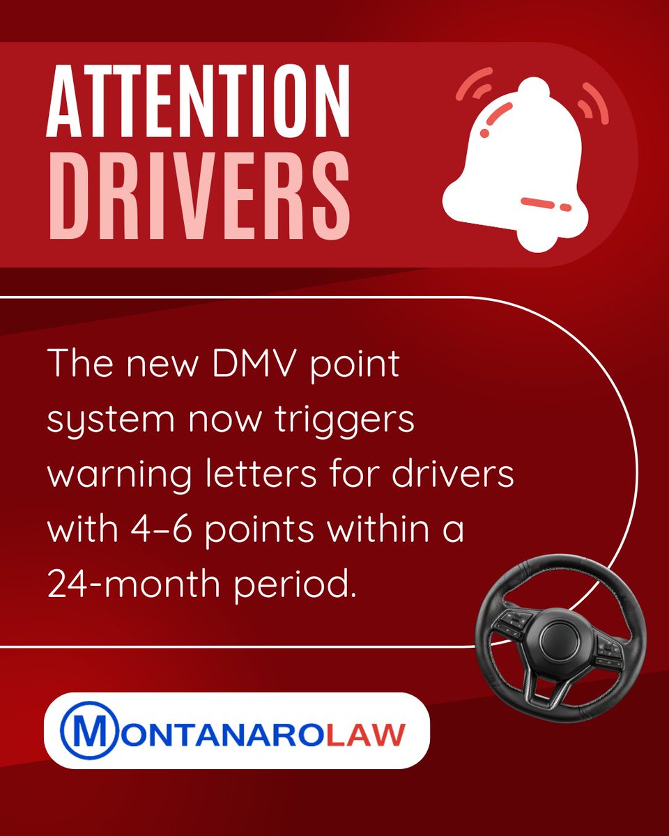 montanarolaw's tweet image. Get the facts on the new DMV point system rules with our free PDF. Link below. #MontanaroLaw #DMVUpdates #TrafficLaw #KnowYourRights #DrivingLaws #MotorVehicleLaw #LegalTips #DriverAwareness #PointSystem #DMVChanges #StayInformed

montanarolaw.com/dmv-point-syst…

(516)203-1700