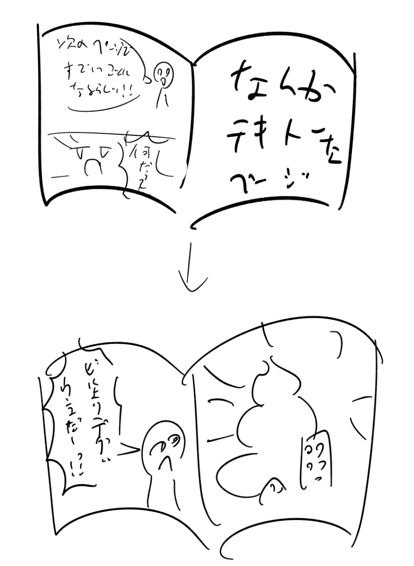 フレンドに漫画のめくりについて伝えるために即興で描いたヤツがゴミすぎてセルフ冷笑してる 