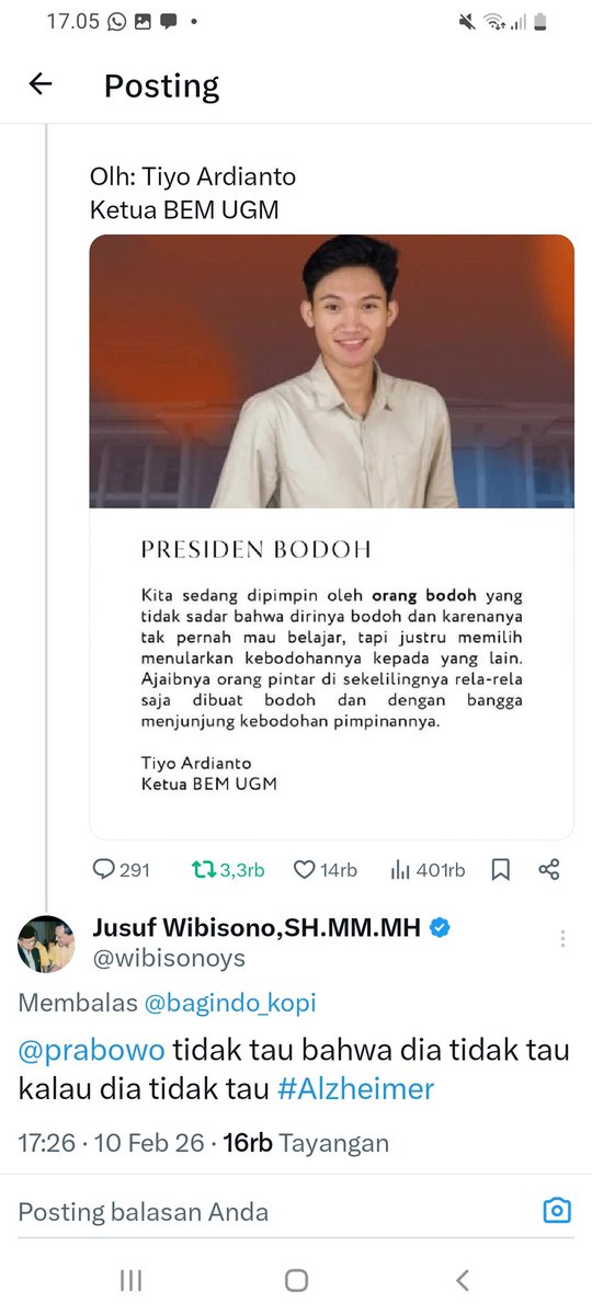 wibisonoys's tweet photo. @kompascom Setelah jadi Termul dan budak Jokowi sejak 2019 , #timbul mengalami penurunan koqnitif , macan asia berubah jadi macan lansia , Faktor usia tidak bisa dibohongi, apalagi tersandra kasus Food estate dan Mirage Gate , #TimbulPrabowo hanya omon-omon ,isuk dele sore tempe + bosok https://t.co/hhClXa1ozB