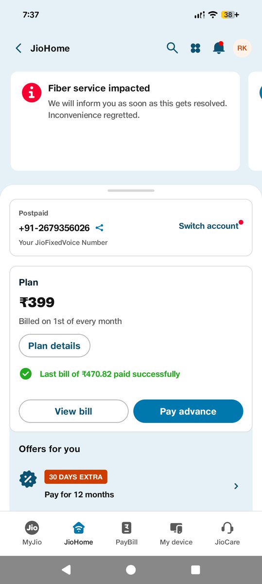 RinkalkumarKoli's tweet photo. @JioCare jio broadband has not been working since 2 days.plese solve the issue in my area 389170. https://t.co/kZBPjaMm2S