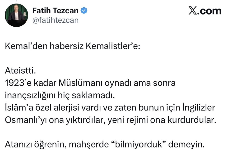 Ülkenin kuruluş hikayesini dedeleri İngilizlerle işbirliği yapmış vatan hainlerinden mi dinleyeceğiz . Amina koduğumun fetöcüsü