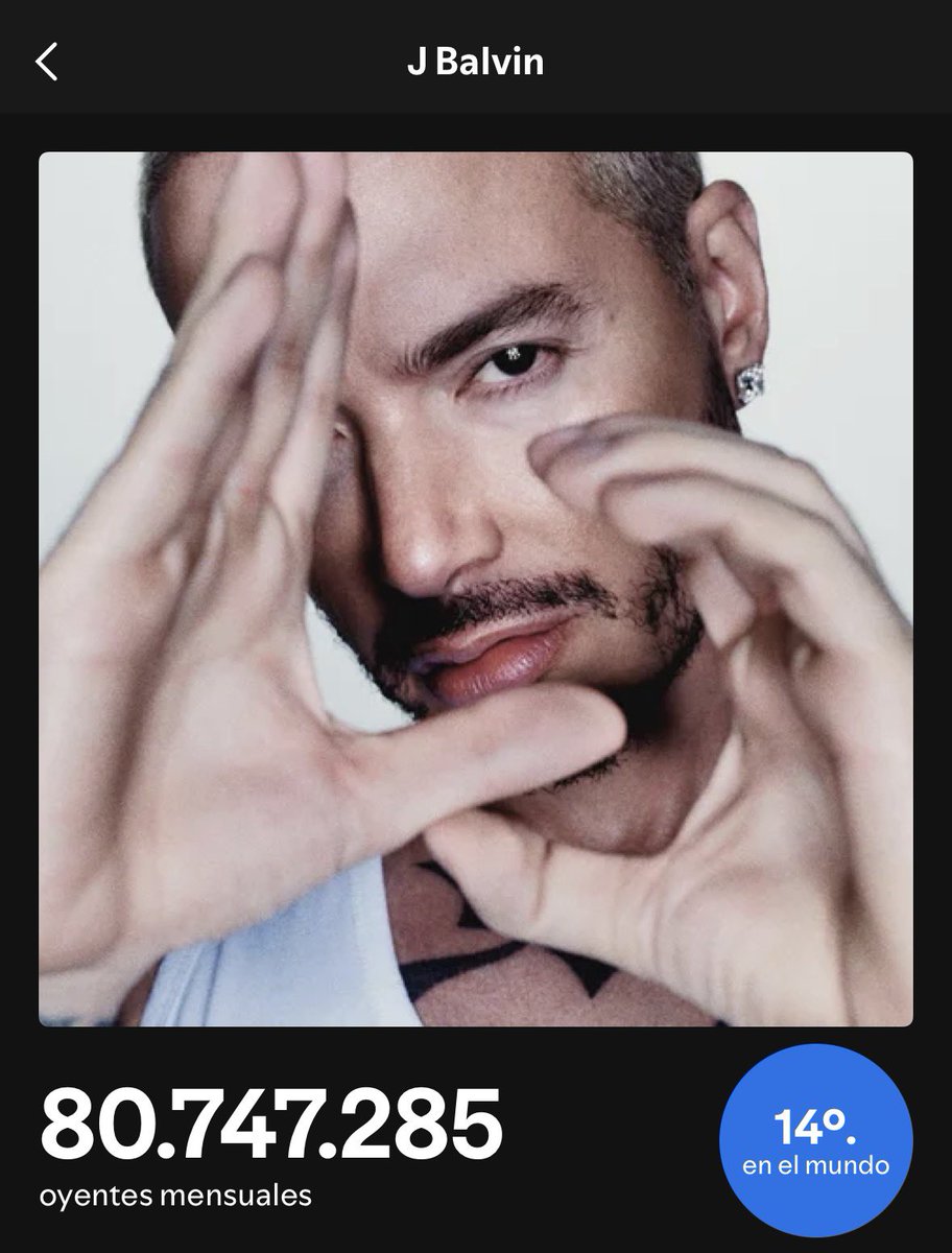 JoseBMedia's tweet photo. J Balvin alcanza los 80,7 millones de oyentes mensuales en Spotify. Esto quiere decir que 1 de cada 100 personas en el mundo escucha a José . Brutal 💪🏻⚡️ https://t.co/azm9jr66kE