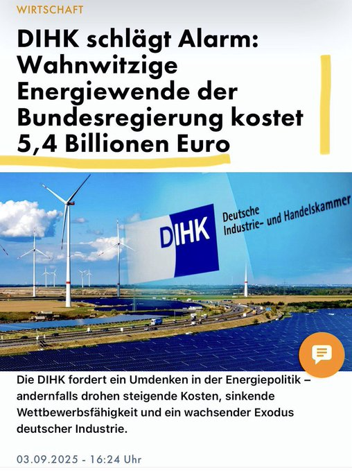 reimund15's tweet photo. Der #Klimawahn und die #Energiepolitik von Deutschland ohne am #Klimawandel etwas zu ändern ist unverantwortlich! Die Leistung von 50 Atomkraftwerken gebaut, 3 Prozent (Solar und Windanlagen) geliefert❗️ #Hochsubventionierte #Energie mit einem #miserablen #Wirkungsgrad
Installierte Nennleistung (Deutschland Wind gesamt) ≈ 69 GW Tatsächlich durchschnittlich abgegebene Leistung übers Jahr ≈ 15–17 GW (je nach Windjahr) Diese rund 16 GW sind also die mittlere reale Einspeiseleistung
Nur ~20–30 % der installierten Leistung sind im Schnitt nutzbar
Zwischen 2020 und 2025 wurden in Deutschland rund 64 bis 72 Gigawatt neue Wind- und Solarleistung installiert. In der reinen installierten Leistung entspricht das etwa 45 bis 50 ehemaligen deutschen Atomkraftwerken. Das Ergebnis: Der Anteil Erneuerbarer am gesamten Endenergieverbrauch stieg im gleichen Zeitraum um etwa drei Prozentpunkte.
Drei Prozent. Das ist keine Transformation. Das ist eine #wirtschaftliche #Bankrotterklärung. Installierte Leistung wächst rasant, reale Energieerträge stagnieren. Die #Politik verwechselt offenkundig schon länger Arbeit mit Leistung.